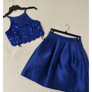 IN San Francisco Blue Sequined 2 Piece Skirt Set Formal Homecoming Womens Size 3